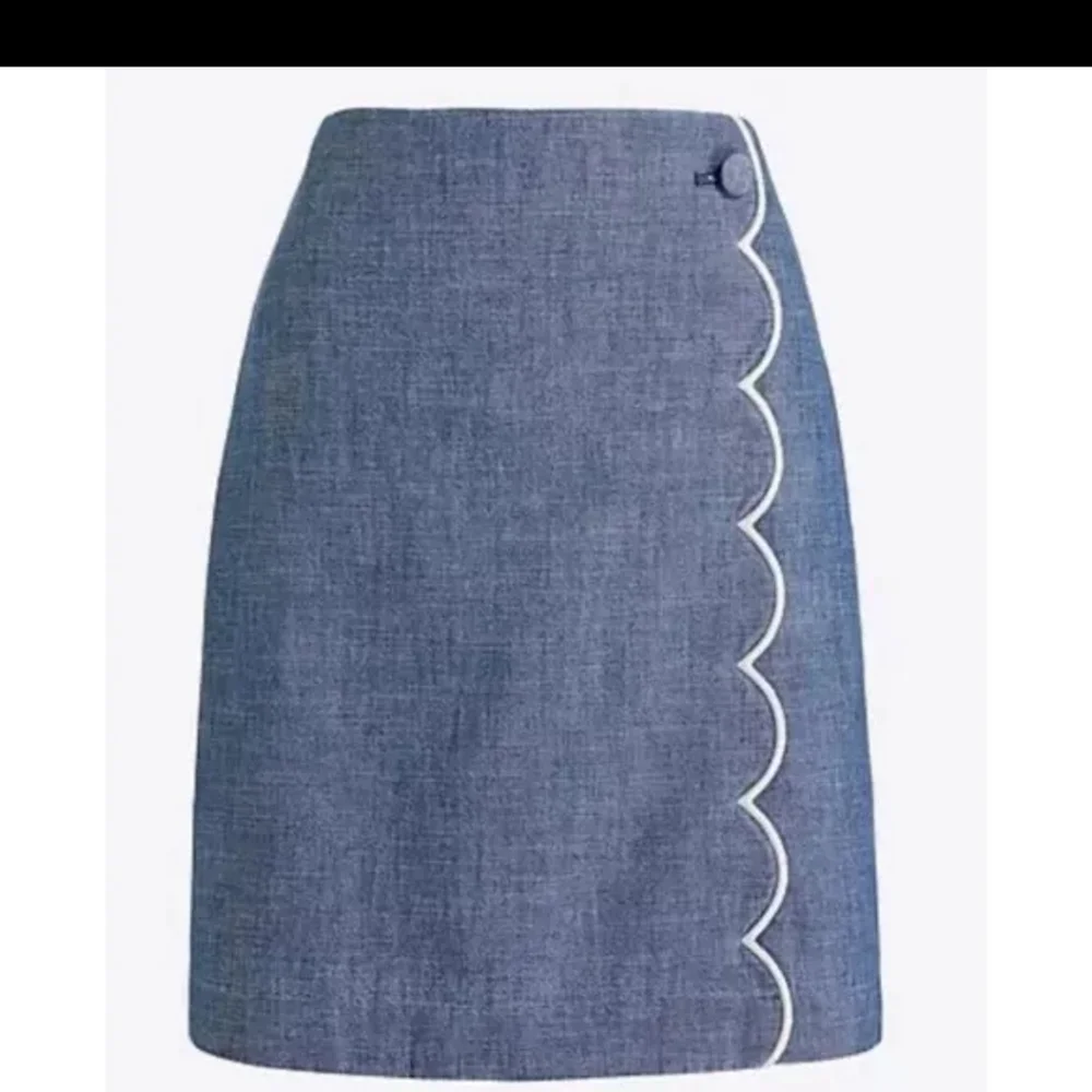 J. Crew Scalloped Front A Line Wrap Mini Skirt Cotton Button Blue Size 0 - Picture 1 of 9